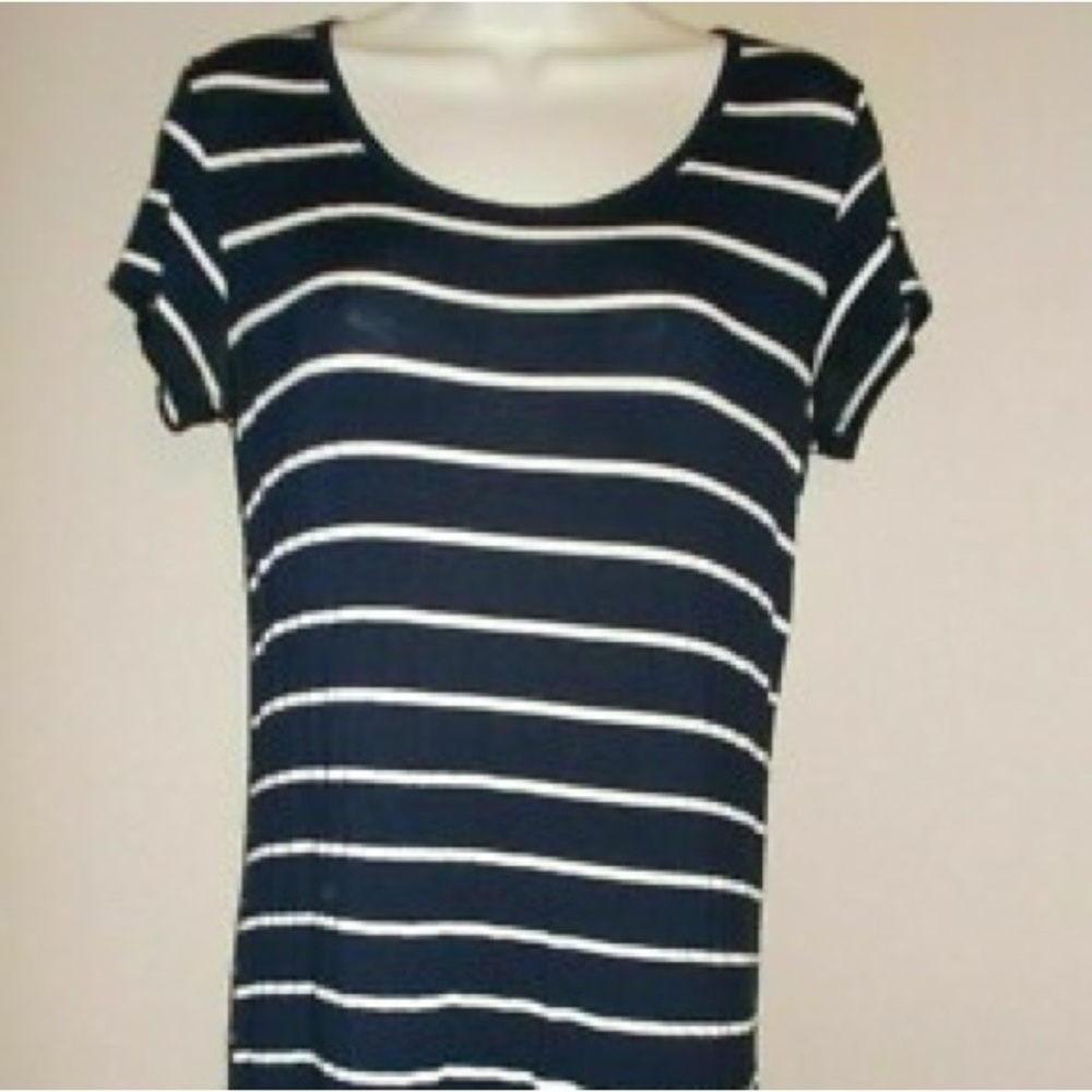 Free Kisses Navy & White Striped Tee Shirt | Soft Knit | Size M
